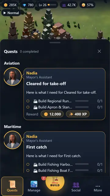 Quests, events and seasons: a frame of Apex City as it ships.