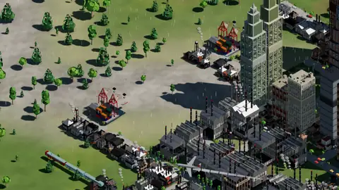 Open an airport and a seaport: a frame of Apex City as it ships.
